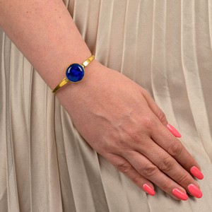Safi Recycled Brass & Blue Glass Bangle from Paguro Upcycle