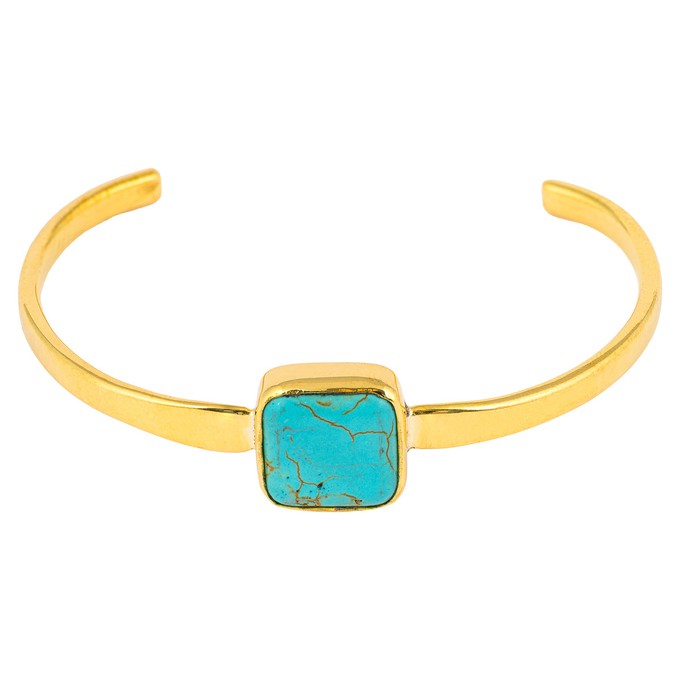 Amani Recycled Brass & Turquoise Stone Bangle from Paguro Upcycle