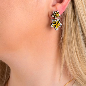 Paguro Upcycle Reclaimed Wood Earrings - Yellow Floral Kamboja Frangipani from Paguro Upcycle