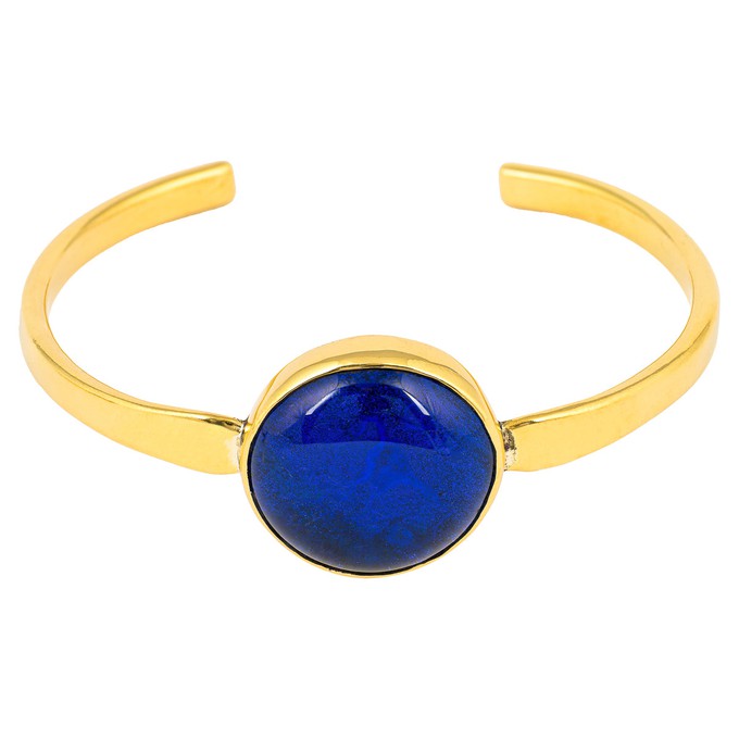 Safi Recycled Brass & Blue Glass Bangle from Paguro Upcycle