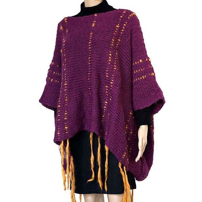 Poncho Plum Purple - Fringed Womens Poncho Stylish and Warm from Quetzal Artisan