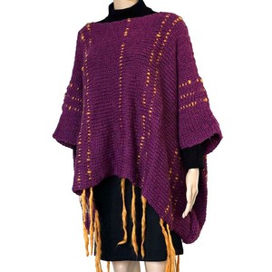 Poncho Plum Purple - Fringed Womens Poncho Stylish and Warm from Quetzal Artisan