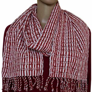 Red White Scarf - Eco-friendly Fairtrade Red Cotton Scarf from Quetzal Artisan