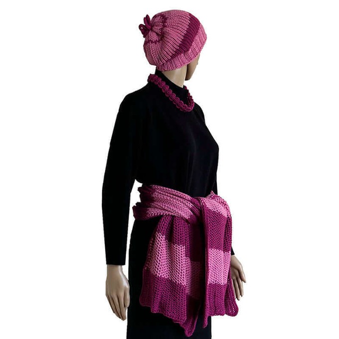 Shawl and Hat Pink Magenta - Organic Cotton and Merino Wool from Quetzal Artisan