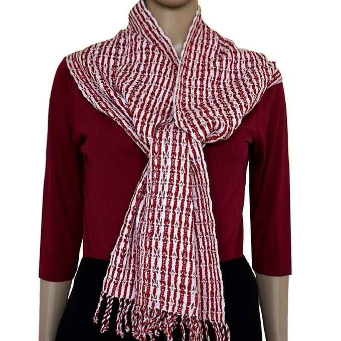Red White Scarf - Eco-friendly Fairtrade Red Cotton Scarf from Quetzal Artisan