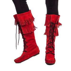 Fringed Red Boots - Handmade Native Canadian Suede Mukluks from Quetzal Artisan