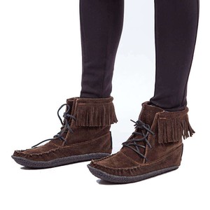 Short Boots Brown - Women's Native Canadian Fringe Boots from Quetzal Artisan