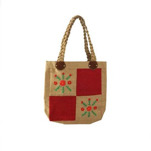 Jute Bag Red Flowers - Natural Jute - Handmade and Fairtrade from Quetzal Artisan