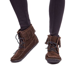 Short Boots Brown - Women's Native Canadian Fringe Boots from Quetzal Artisan