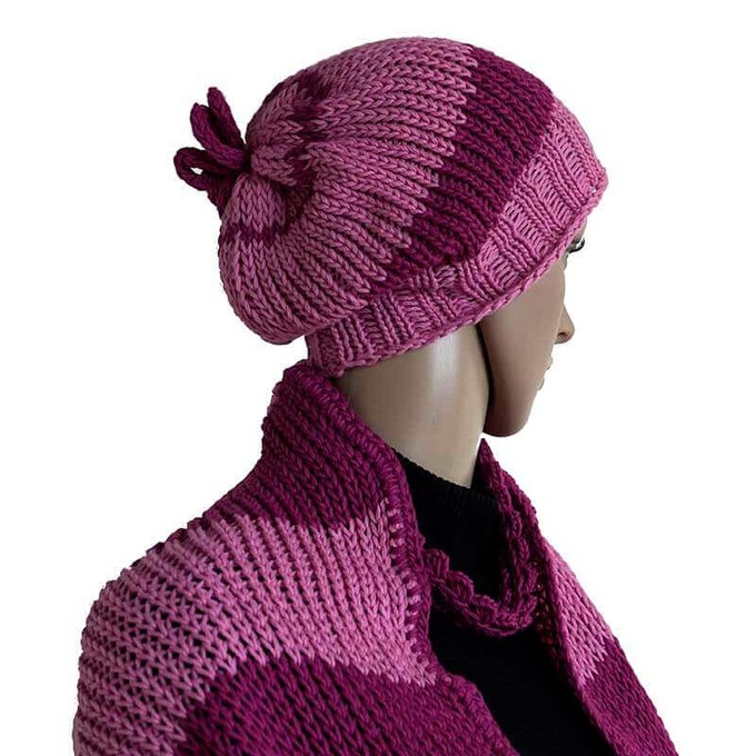 Shawl and Hat Pink Magenta - Organic Cotton and Merino Wool from Quetzal Artisan