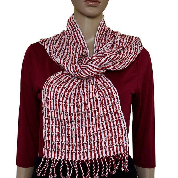 Red White Scarf - Eco-friendly Fairtrade Red Cotton Scarf from Quetzal Artisan