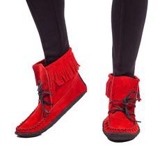 Short Boots Red - Native Canadian Women Boots With Fringes via Quetzal Artisan