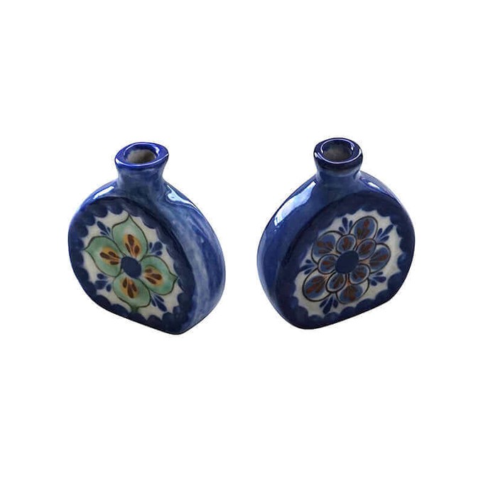 Small Flower Vases Blue - Handmade of Stoneware & Fairtrade from Quetzal Artisan