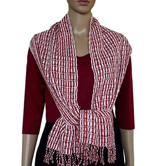 Red White Scarf - Eco-friendly Fairtrade Red Cotton Scarf from Quetzal Artisan