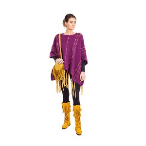 Poncho Plum Purple - Fringed Womens Poncho Stylish and Warm from Quetzal Artisan