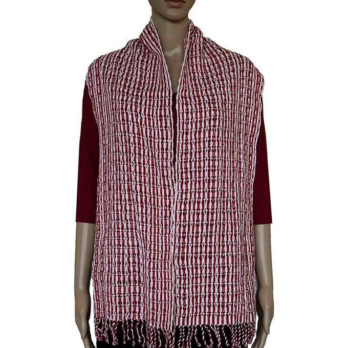 Red White Scarf - Eco-friendly Fairtrade Red Cotton Scarf from Quetzal Artisan