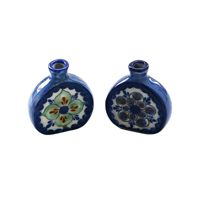 Small Flower Vases Blue - Handmade of Stoneware & Fairtrade from Quetzal Artisan