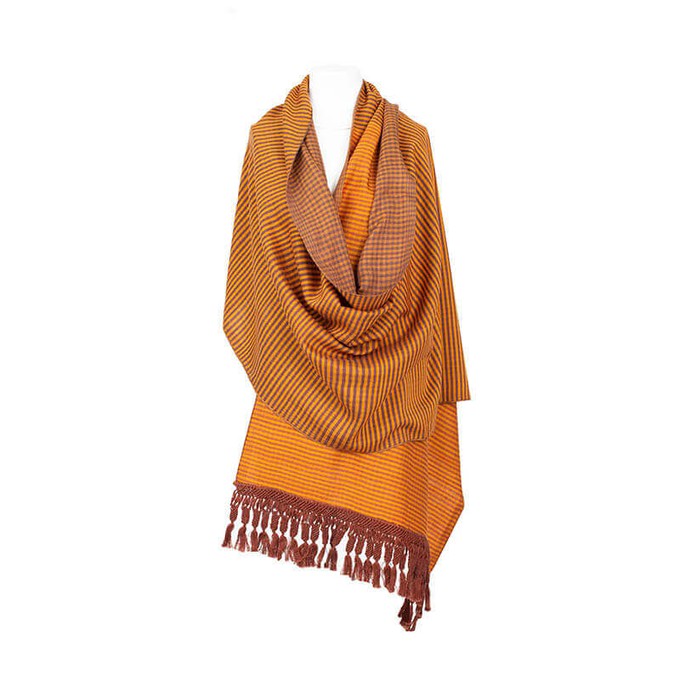 Shawl Brown Yellow - Oversized - Sustainable and Fairtrade from Quetzal Artisan