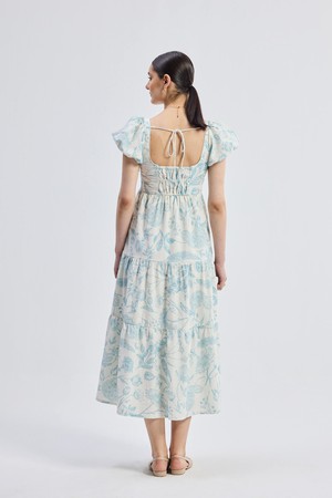 Puff Sleeve Tiered Maxi Dress in Blue Florals from Reistor