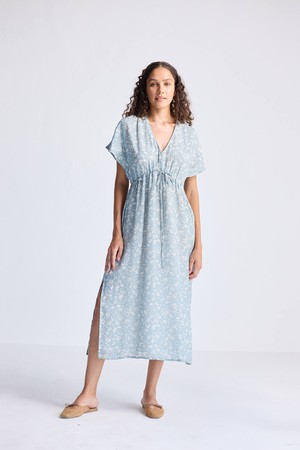 Gathered Maxi Dress in Light Blue Florals from Reistor Gathered Maxi Dress in Light Blue Florals from Reistor