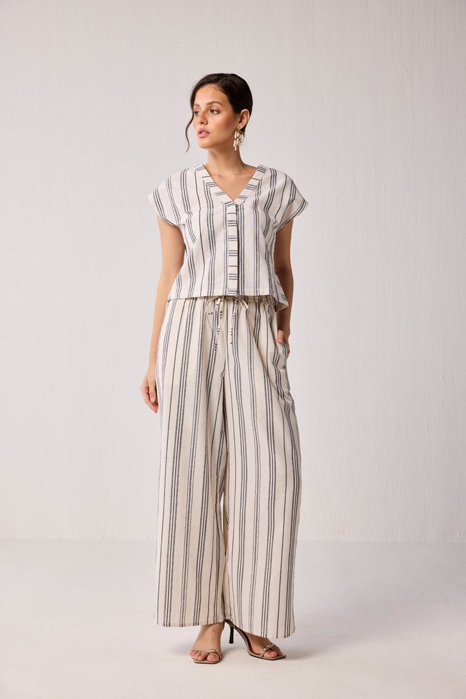Wide-leg Drawstring Pants in Stripes from Reistor