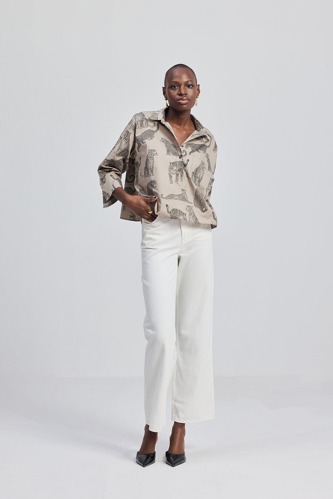 Oversized Cropped Button-down Shirt In Animal Print from Reistor