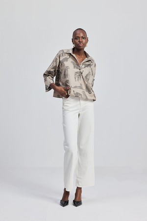 Oversized Cropped Button-down Shirt In Animal Print from Reistor