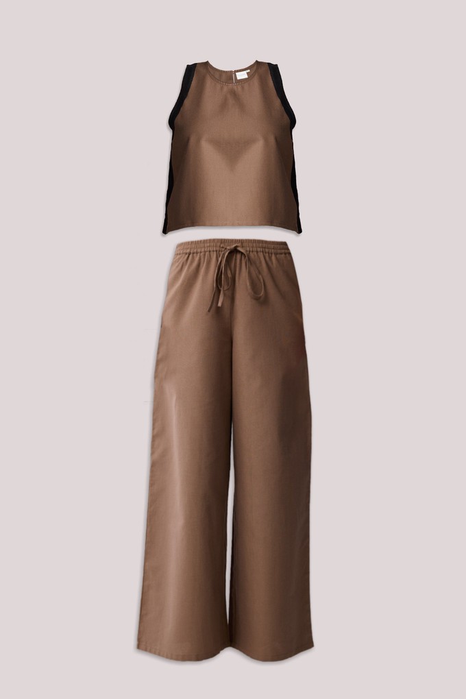Matching Set with Wide-leg Pants and Colorblock Top in Brown from Reistor