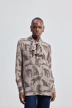 Relaxed-Fit Top with Front-tie in Animal Print via Reistor