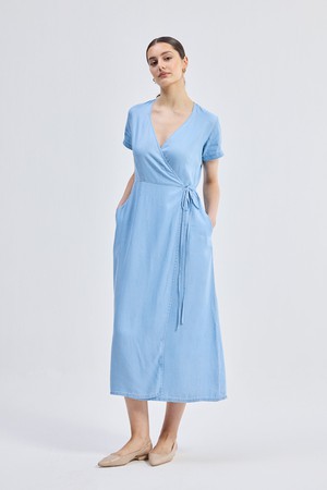 Maxi Wrap Dress in Light Blue from Reistor