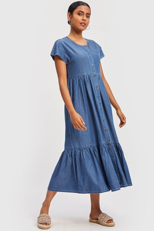 Tiered Denim Shirt Dress from Reistor