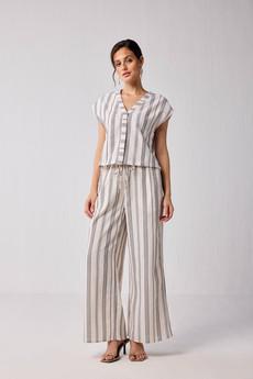 Wide-leg Drawstring Pants in Stripes via Reistor
