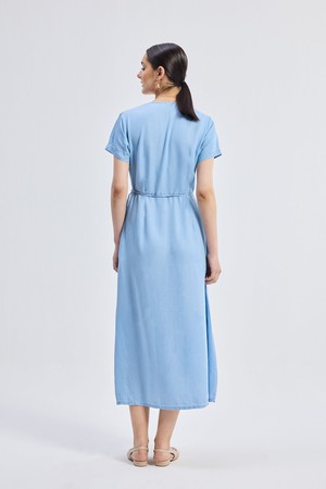 Maxi Wrap Dress in Light Blue from Reistor