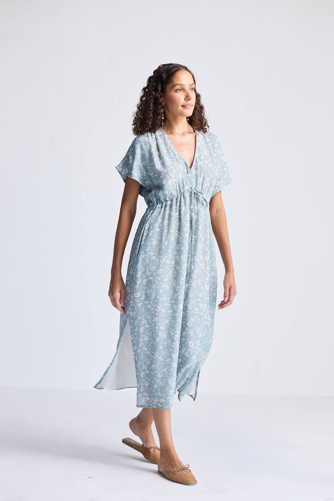 Gathered Maxi Dress in Light Blue Florals from Reistor Gathered Maxi Dress in Light Blue Florals from Reistor