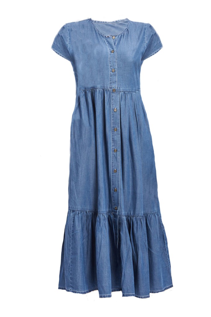 Tiered Denim Shirt Dress from Reistor