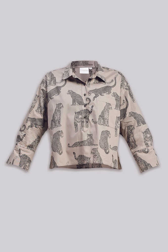 Oversized Cropped Button-down Shirt In Animal Print from Reistor