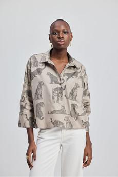 Oversized Cropped Button-down Shirt In Animal Print via Reistor