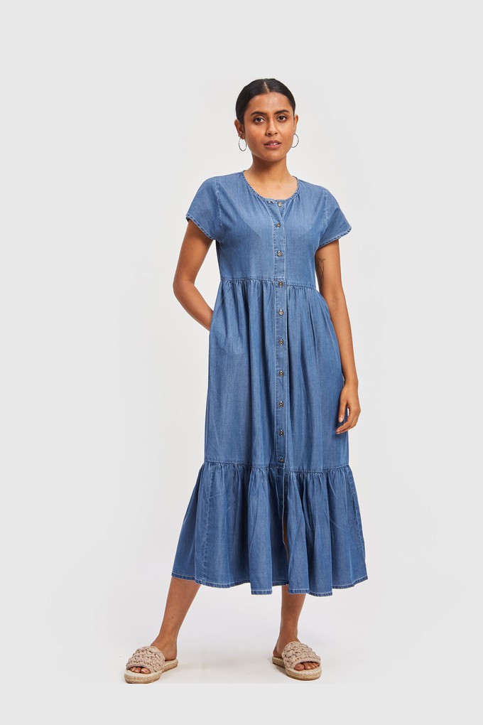 Tiered Denim Shirt Dress from Reistor