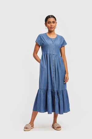 Tiered Denim Shirt Dress from Reistor