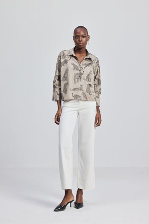 Oversized Cropped Button-down Shirt In Animal Print from Reistor