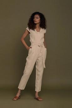 Evening Chai Jumpsuit in Neutral Beige via Reistor