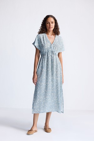 Gathered Maxi Dress in Light Blue Florals from Reistor Gathered Maxi Dress in Light Blue Florals from Reistor