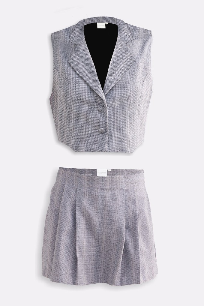 Cropped Cotton Tweed Vest Set in Grey from Reistor