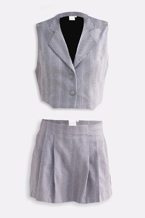 Cropped Cotton Tweed Vest Set in Grey from Reistor