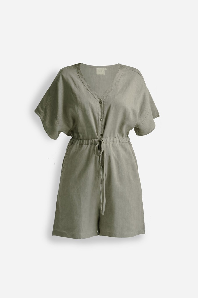 V neck Drawstring Romper in Dark Green from Reistor
