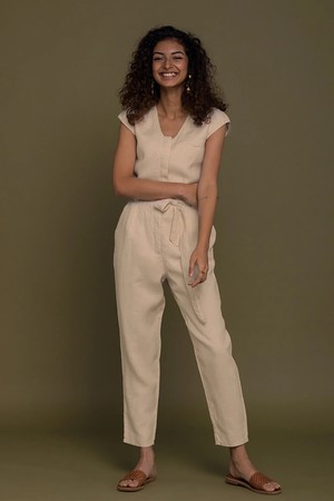 Evening Chai Jumpsuit in Neutral Beige from Reistor
