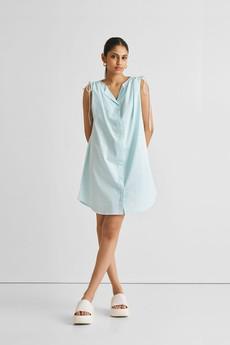 Shirt dress with Shoulder Tie Details in Summer Blue via Reistor
