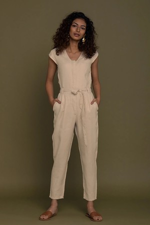 Evening Chai Jumpsuit in Neutral Beige from Reistor