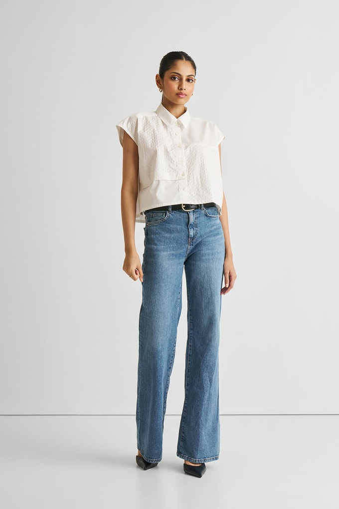 Embroidered Panel Crop Top in White from Reistor
