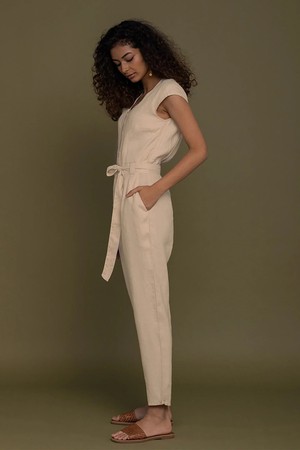 Evening Chai Jumpsuit in Neutral Beige from Reistor